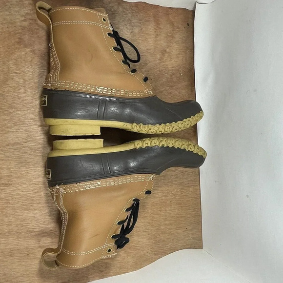 LL Bean Duck Boots Men's Size 8 Brown Leather 6 Inch Lace Up Snow Rain Boots - Picture 7 of 9